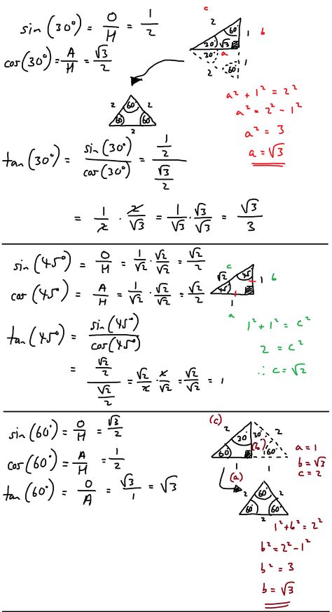 30, 45 and 60 degree triangles (SOH CAH TOA) Kinematics Formula Sheet Class 11, Trigonometric Formulas 12, Trigonometry All Formulas Class 10, Soh Cah Toa, Solution Formula Sheet Chemistry, Maths Formula Book, Mathematical Formulas, Differential Equations Formula, Basic Math Skills