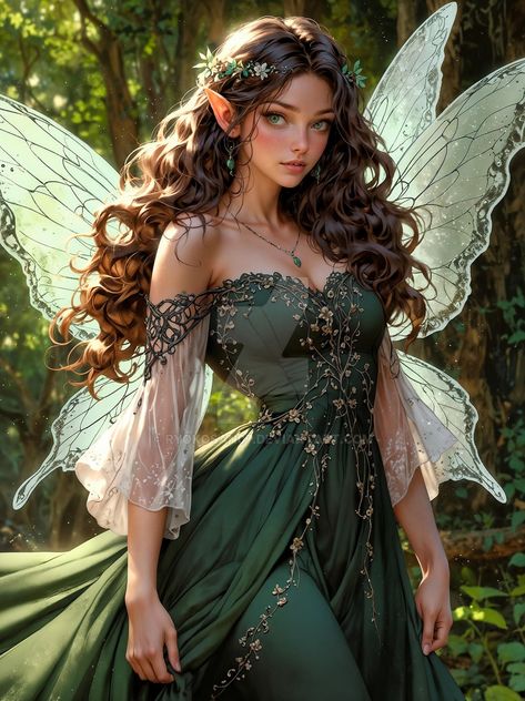 Elves And Fairies Fantasy Art, Fairy Outfit Ideas Costumes, Earth Goddess Costume, Fairy Brown Hair, Carnival Homecoming, Season Fairies, Fairy Woman, Good Morning And Happy Friday, Butterfly Dresses