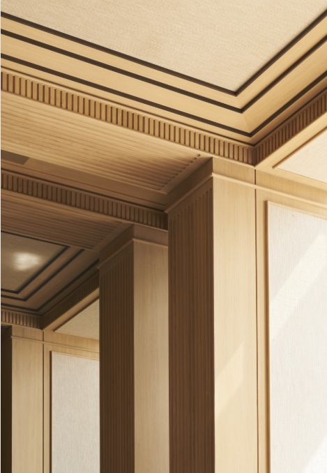 Porch Trim, Decorative Ceiling Panels, Joseph Dirand, Millwork Details, Ceiling Trim, Ceiling Detail, Ceiling Treatments, Elle Decoration, Cabinetry Design