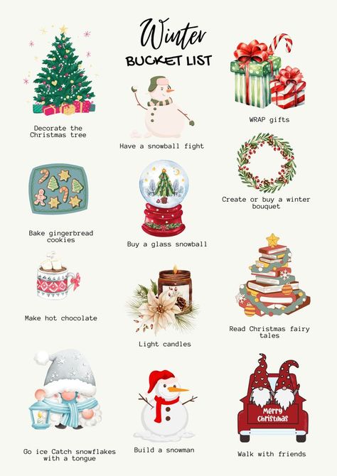 Winter Bucket List Ideas for you love 🎄 Save it for later and follow for more ❤️ #christmas #december #2024 #xmas #bucketlist #winterbucketlist #winterideas #ideas #christmasidea #todolist #challenge #todo Winter Bucket List Ideas, Christmas Checklist, Cute Christmas Ideas, December Challenge, December Activities, Christmas Playlist, Christmas December, Christmas Bucket, Bucket List Ideas