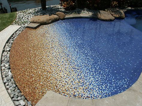 Well this really isn't a "DIY" but its really cool, and its in a backyard! ;)  Beach Entry Pool with very cool tile ~Carla Cool Tile, Ideas De Piscina, Mosaic Pool Tile, Beach Entry Pool, Luxurious Pool, Mosaic Pool, Dream Pools, Beautiful Pools, Pool Design