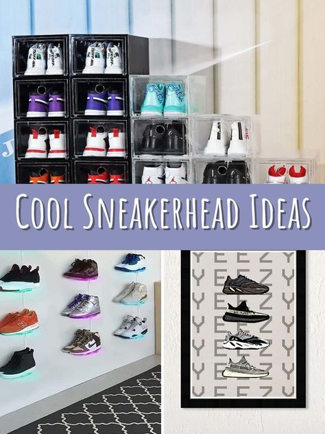 Sneaker Room Ideas Air Jordans, Shoe Display Shelf, Sneakerhead Room Decor, Sneaker Bedroom Ideas, Sneaker Decoration Ideas, Diy Shoe Display, Sneaker Storage Ideas, Shoe Display Ideas Bedroom, Sneaker Room Ideas