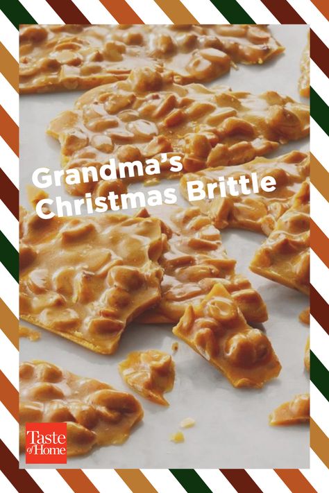 Grandma’s Christmas Brittle Grandmas Peanut Brittle, Peanut Butter Brittle Recipe, Christmas Brittle, Peanut Butter Brittle, Easy Peanut Brittle, Candied Nuts Recipe, Seasoned Nuts, Unique Sweets, Peanut Brittle Recipe