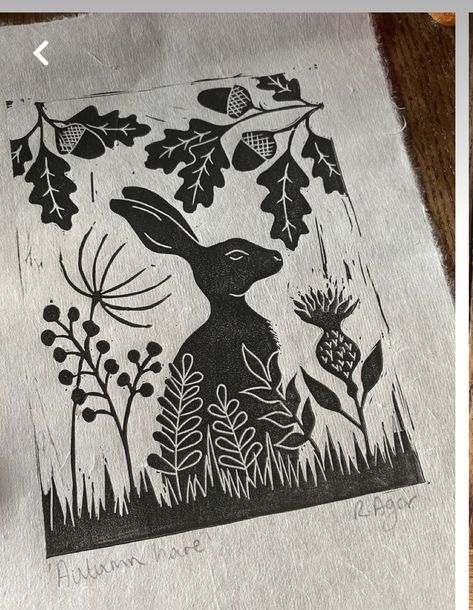 Hare Lino Print, Lino Print Ideas Easy Animal, Easy Lino Print Ideas, Lino Print Ideas Easy, Lino Print Ideas, Lino Print Pattern, Eraser Carving, Linoleum Prints, Nature Themed Gifts