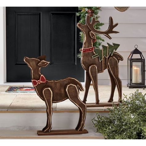 Set of 2 Chunky Wood Cutouts Reindeer Wood Animals Diy, Wood Reindeer, Wood Decorations, Wooden Reindeer, Christmas Decoration Ideas, Country Door, Wood Animal, Christmas Wood Crafts, Holiday Crafts Christmas