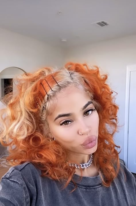 Orange And Blonde Curly Hair, Orange Blonde Curly Hair, Ginger And Blonde Hair Black Women, Orange And Blonde Hair, Curly Dyed Hair Natural Curls, Short Orange Hair, Orange Curly Hair, Orange Hair Color Ideas, Curly Hair For Women