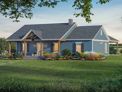 001H-0249: Small Country House Plan; 1430 sf Affordable House Plans To Build, 1400 Sq Ft House Plans, 3 Bedroom Home Floor Plans, Cabin Houses, 1500 Sq Ft House, One Level Homes, Craftsman Homes, Ranch Style House Plans, Quaint Cottage