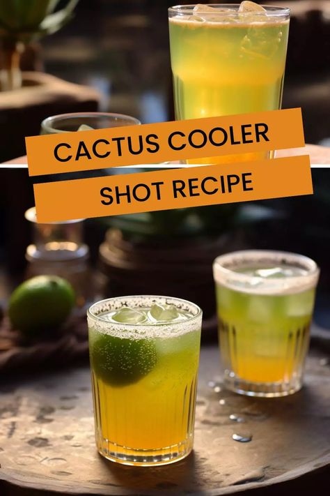 Looking for a tasty and unique drink recipe? This refreshing cactus cooler shot is perfect for summer barbecues and get-togethers. Learn how to make it today! Southwest Cocktails, Western Themed Alcoholic Drinks, Western Themed Drinks, Cactus Cooler Shot Recipe, Cactus Juice Recipe, Cactus Drink, Cactus Cooler, Unique Shots, Alcoholic Recipes