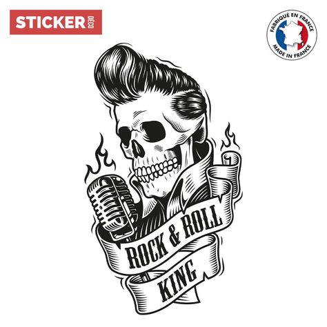 Rock And Roll Tattoo, Rock N Roll Tattoo, Elvis Tattoo, Rockabilly Tattoos, Skull Human, Rockabilly Tattoo, Music Notes Tattoo, Rockabilly Art, Ribbon Vector