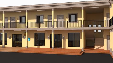 Motel Preview - 3DOcean Motel Room Layout, Bloxburg Motel, Factory Building Design, School Building Plans, House Plans South Africa, Apartment Block, Bloxburg Builds, Project House, Building Layout