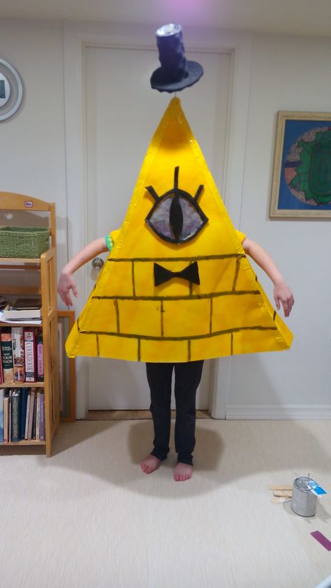 Bill Cipher. Gravity Falls kids costume cosplay. Total cost $20: one 1/2 inch foam mattress pad, yellow spray paint, duct tape, black paint and a lot of hot glue. Bill Cipher Cosplay, Gravity Falls Costumes, Gravity Falls Cosplay, Friend Costumes, Gravity Falls Bill Cipher, Gravity Falls Bill, Bill Cipher, Creative Valentines, Diy Valentines Crafts