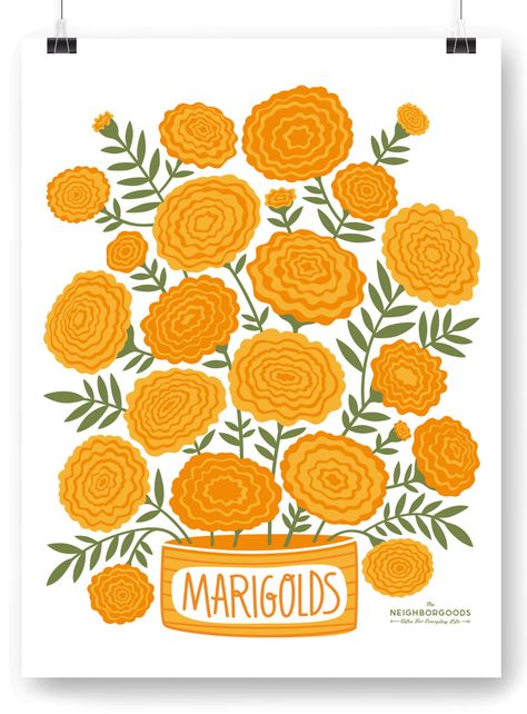 Marigold Art Print - The Neighborgoods Marigold Art, Marigold Flower, Floral Drawing, Dia De Muertos, Artsy Fartsy, Linocut, Painting Inspiration, Flower Prints, Matte Paper