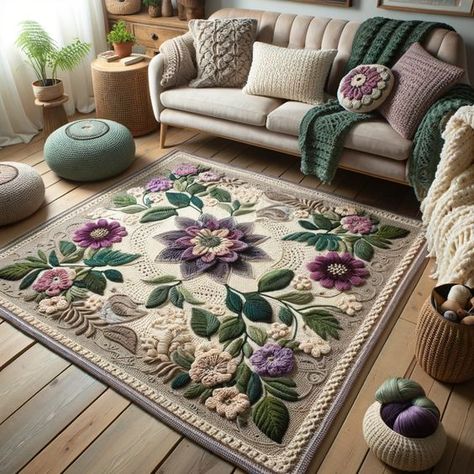 (2) OMG Crochet - YouTube Crochet Carpets And Rugs, Crochet Carpet Rug, Crochet Flower Rug Pattern, Crochet Flower Rug, Crochet Bedsheets, Crochet Bed, Crochet Doily Rug, Crochet Tote Pattern, Crochet Garden