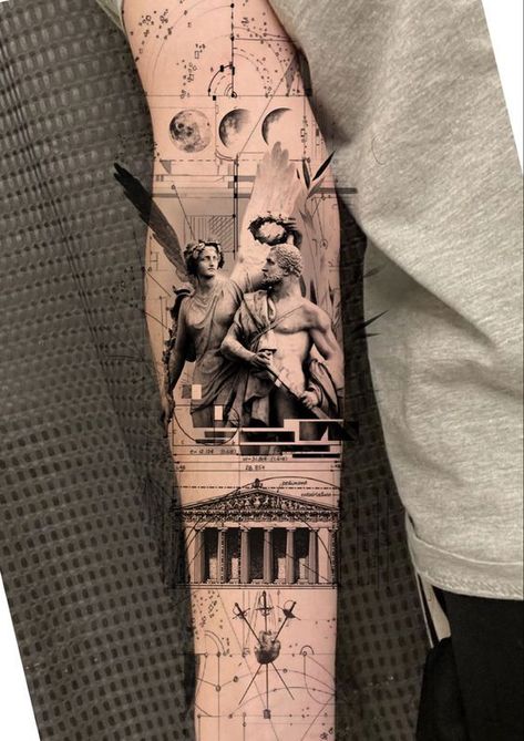 Pantheon Tattoo, Hephaestus Tattoo, Schematic Tattoo, Greek God Tattoo Ideas, Tattoo Ideas God, God Tattoo Ideas, Ancient Greek Tattoo, Hermes Tattoo, Apollo Tattoo