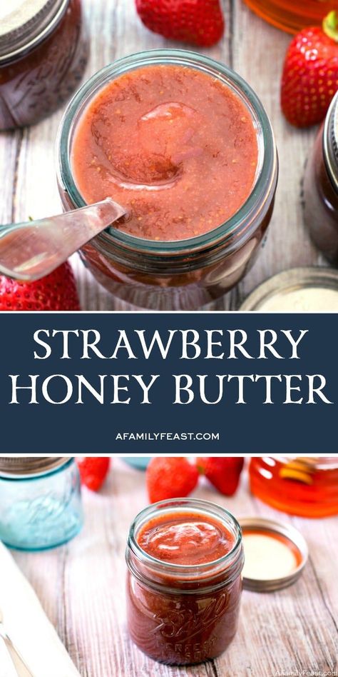 This easy, delicious Strawberry Honey Butter combines fresh strawberries and sweet honey to create a luscious, fruity spread that’s perfect for biscuits and bread. Strawberry Jam With Honey, Strawberry Jam No Pectin, Strawberry Honey Butter, Rhubarb Butter, Make Strawberry Jam, Garden Strawberries, Homemade Preserves, Jam Strawberry, Butter Recipes Homemade