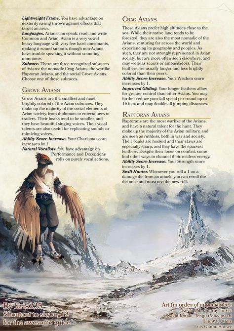 Avian Race v2.1 - Album on Imgur Elf Races, 5e Races, Dungeons And Dragons Races, D D Races, Create Your Own Adventure, Dnd Classes, Dnd Races, Dungeons And Dragons 5e, Rpg Ideas