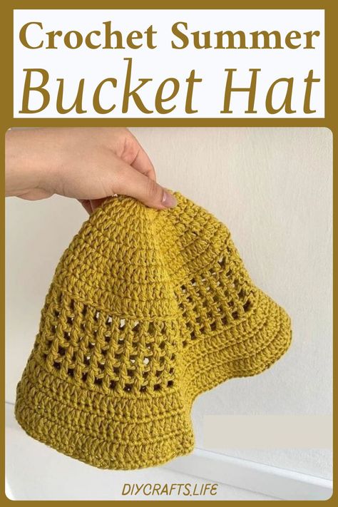 Summer Style Crochet Bucket Hat Pattern - DIY Crafts Crocheted Sun Hat, Crochet Pattern Bucket Hat, Crocheted Bucket Hat Free Pattern, Summer Crochet Hat, Crochet Sun Hat Free Pattern, Crochet Bucket Hat Free Pattern, Bucket Hat Pattern Free, Summer Hat Crochet, Crochet Bucket Hat Pattern