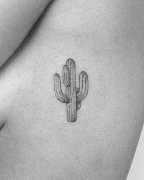 Minimalist cactus tattoo on the rib cage - Tattoogrid.net Minimalist Cactus, Mysterious Tattoo, Cow Tattoo, Geometric Sleeve Tattoo, Cactus Tattoo, Circle Tattoos, Tattoo Outline, Tattoo Pattern, Popular Tattoos