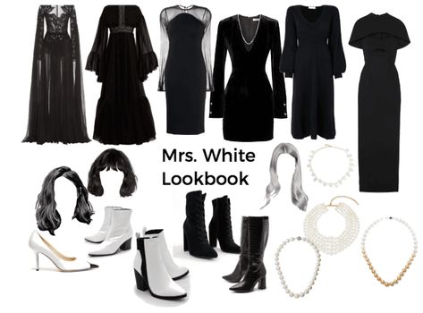 Mrs White Cluedo Costume, Clue Mrs White Costume, Clue Characters Halloween Costume, Mrs White Clue Costume Ideas, Clue Party Outfits, Ms White Clue Costume, Mrs White Costume Clue, Clue Inspired Outfits, Mrs White Clue Costume