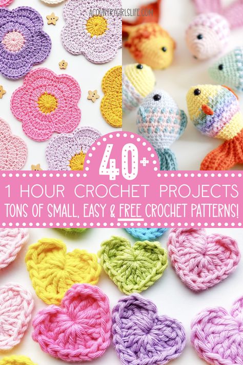 If you want CUTE 1 hour crochet projects that are EASY, FUN & FREE you have to check out our huge list of FREE patterns and video tutorials! Basic Beginner Crochet Projects, Crochet Crafts Easy, 1 Hour Or Less Crochet Projects, One Hour Crochet Patterns Free, Beginner Crochet Projects Patterns, Easy Ways To Crochet, Tiny Things To Crochet Easy, Left Hand Crochet Patterns, One Hour Amigurumi