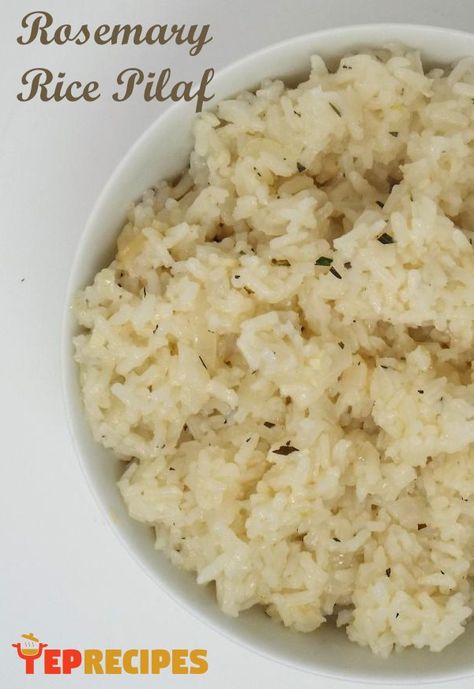 Lemon Garlic Rice, Fresh Rosemary Recipes, Rosemary Rice, Rice Pilaf Recipe, Rosemary Recipes, Lemon Rosemary Chicken, Pilaf Recipes, Vegan Potato Salads, Garlic Rice