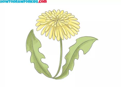 How to Draw a Dandelion - Easy Drawing Tutorial For Kids Dandelion Illustration Simple, Dandelion Drawing Easy, Yellow Dandelion Drawing, Dandelion Flower Drawing, Draw A Dandelion, Dandelion Illustration, Drawing Tattoo Ideas, Draw Plants, Dandelion Drawing