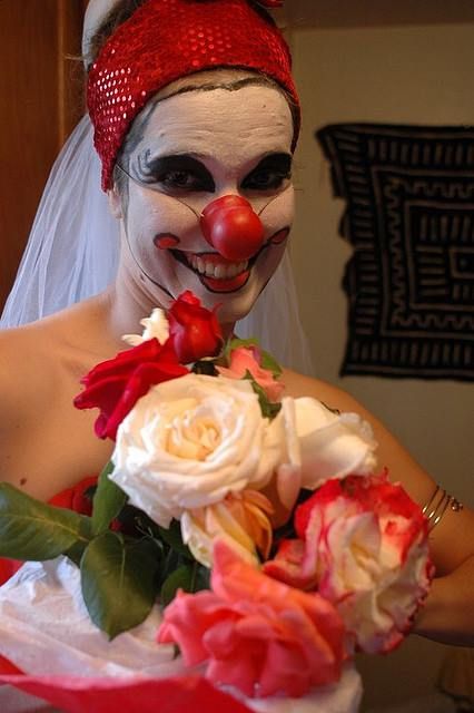 Clown wedding   This is an idea???  Love you, Melea. Tacky Wedding Ideas, Ugly Wedding Rings, Clown Wedding, Wizard Wedding, Ugly Wedding, Tacky Wedding, Awkward Wedding Photos, Gorgeous Wedding Makeup, Clown Girl