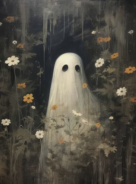 Spring Ghost Wallpaper, Fall Ghost Wallpaper, Cute Ghost Aesthetic, Cottagecore Drawing, Witches Cottage, Mac Backgrounds, Halloween Wallpaper Cute, Iphone Wallpaper Classy, Spooky Movies