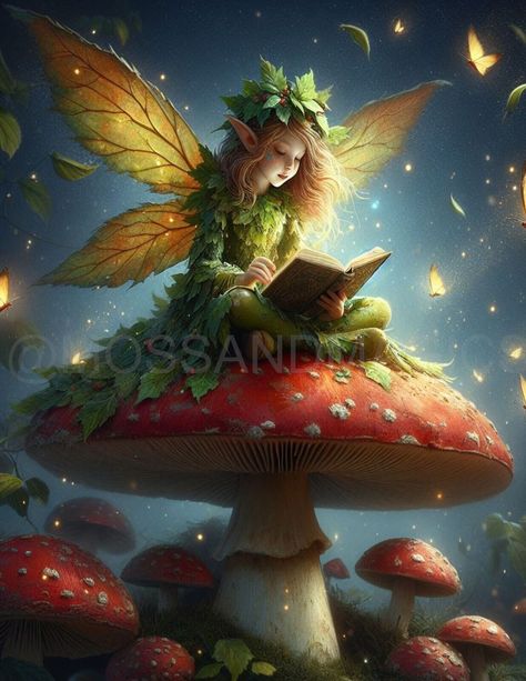 Christmas Fairy Art, Fairy Angel Beautiful, Whimsical Fantasy Art, Beautiful Fairy Art, Fantasy Painting Ideas, Fairytale Photography Princesses, Fairy Reading A Book, Forest Nymph Art, Fairycore Painting