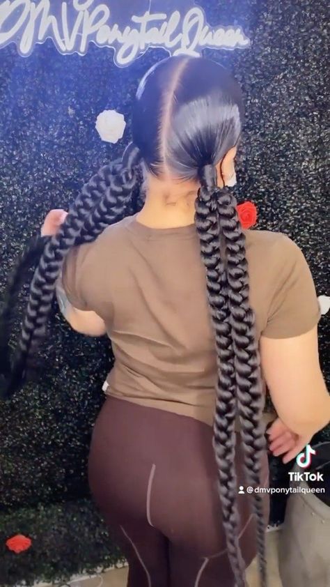 2 In 1 Braided Ponytail, Braided Ponytail 2 Braids, Hairstyles With Braiding Hair For Black Women, Two Braids One Ponytail, Triple Braid Ponytail, 2 Double Braided Ponytails, 4 Braids Into Ponytail, 4 Braided Ponytail Hairstyles, Easy Hairstyles To Do With Braiding Hair