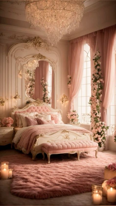 Vintage Princess Room Decor, Modern French Bedroom Decor, Vintage Feminine Bedroom, Romantic French Bedroom, Anime Bedrooms, Pink Princess Room, Beautiful Bed Designs, Princess Bedrooms, Victorian Room