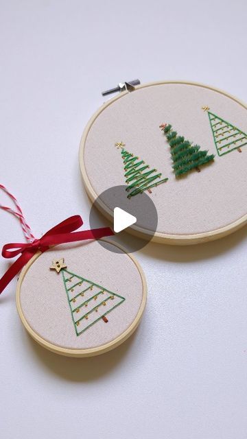 Hayley - Embroidery Artist on Instagram: "Make a Christmas tree ornament with me 🎄 

These look so cute, I may need another tree this year to cover in these mini decorations! 

#makersgonnamake #makersofinstagram #instastitch #ihavethisthingwiththread #embroideryinstaguild #embroiderylover #embroiderersofinstagram #embroidelicious #embroiderydesign #embroideryartist #embroideryhoop #embroiderypattern #broderiemoderne #broderie #modernembroidery #christmasdecor #damngoodstitch" How To Embroider Christmas Ornaments, Embroidered Ornaments Diy, Small Christmas Embroidery, Easy Christmas Embroidery, Simple Christmas Embroidery, Mini Decorations, Xmas Embroidery, Embroidery Christmas Ornaments, Christmas Hand Embroidery