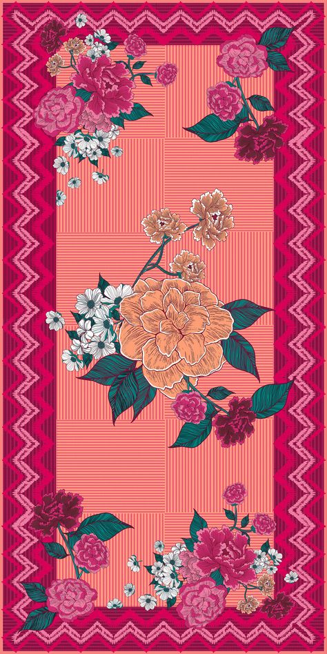 Digital Dupatta Designs, Floral Prints Pattern Textile Design, New Dupatta Designs, Digital Dupatta, Kalamkari Prints, Floral Dupatta, Digital Print Textiles, Saree Pattern, Dupatta Designs