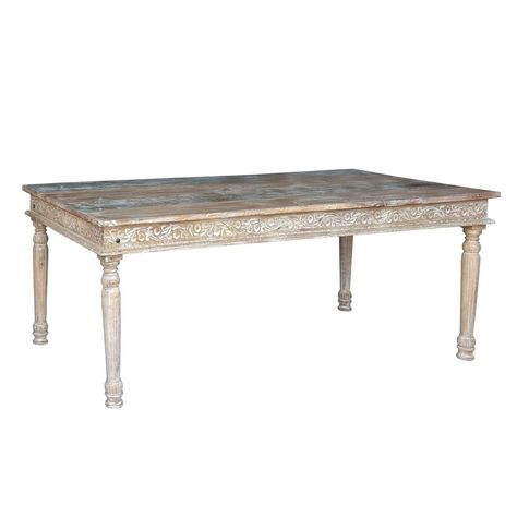 Driftwood Recycled Carved Dining Table -83 - 83 - Bed Bath & Beyond - 32417992 Carved Dining Table, Interior Design Dining, Dining Table Brown, Reclaimed Wood Dining Table, Design Dining Room, Light Colored Wood, Interior Design Dining Room, Brown Floors, Wood Pedestal