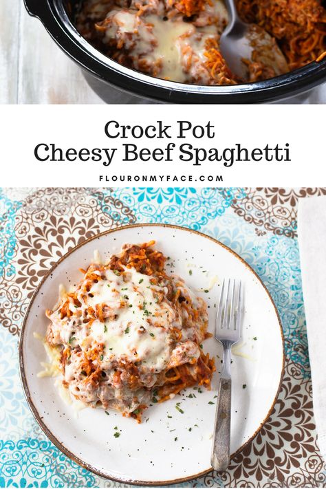 Crock Pot Cheesy Beef Spaghetti is an easy crock pot pasta recipe made with uncooked pasta. Spaghetti Beef Recipe, Easy Crock Pot Pasta, Crock Pot Pasta, Beef Food Recipes, Easy Baked Spaghetti Recipe, Beef Spaghetti, Easy Baked Spaghetti, Crockpot Pasta Recipes, Baked Spaghetti Recipe