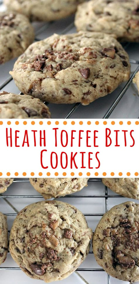 Recipes With Toffee, Recipes With Toffee Bits, Toffee Bits Cookies, Toffee Bits Recipe, Heath Cookies, Gf Deserts, Heath Bar Cookies, Heath Toffee, Toffee Cookie Recipe