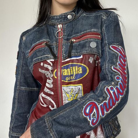 Jackets Style, Valentino Clothing, Leather Patchwork, Racing Jacket, Miss Sixty, Motor Racing, Streetwear Outfits, Teenage Fashion Outfits, Harajuku Fashion