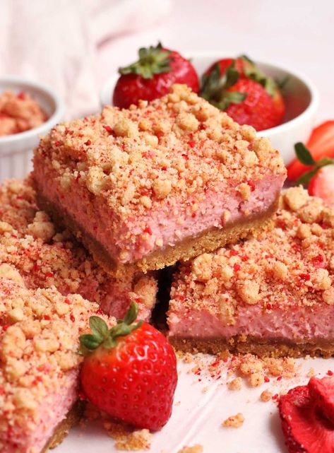 Strawberry Shortcake Cheesecake Bars - Scientifically Sweet Strawberry Cheesecake Crumble Bars, Strawberry Cheesecake Cookie Bars, Strawberry Crunch Cheesecake Bars, Strawberry Crunch Bars, Good Humor Strawberry Shortcake, Fresh Strawberry Shortcake, Strawberry Shortcake Cheesecake Bars, Strawberry Shortcake Ice Cream Bars, Baking Bars