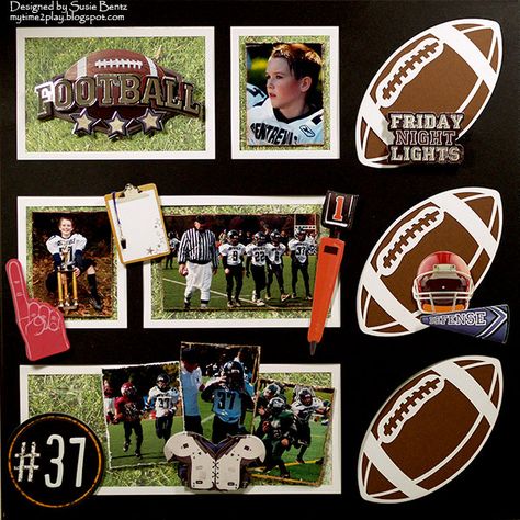 Football Layout  with Want2Scrap Overlay and 3D stickers from Paper House Productions - Scrapbook.com Scrapbook Ideas Sports, Football Layout, Sports Layout, Senior Scrapbook Ideas, Football Scrapbook, Scrape Booking, Scrapbooking Sports, School Scrapbook Layouts, Graduation Scrapbook