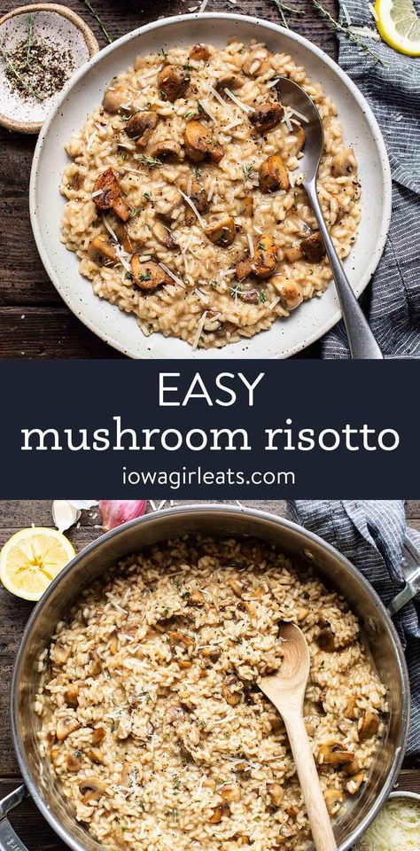 Easy Mushroom Risotto Mushroom Kale Risotto, No Stir Risotto, Mushroom Risotto Easy, Italian Recipes Gluten Free, Slow Cooker Mushroom Risotto, Rissoto Recipes Easy Mushroom, Risotto Recipes Mushroom, Easy Risotto Recipes, Vegetarian Gluten Free Recipes