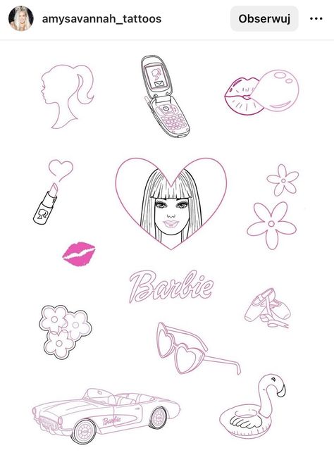 Simple Barbie Tattoo, Barbie Tattoo Ideas Design, Barbie Symbol Tattoo, Barbie B Tattoo, Barbie Tattoo Design, Small Barbie Tattoo, Barbie Flash Tattoo, Barbie Movie Tattoo Ideas, Barbie Tattoo Ideas Simple