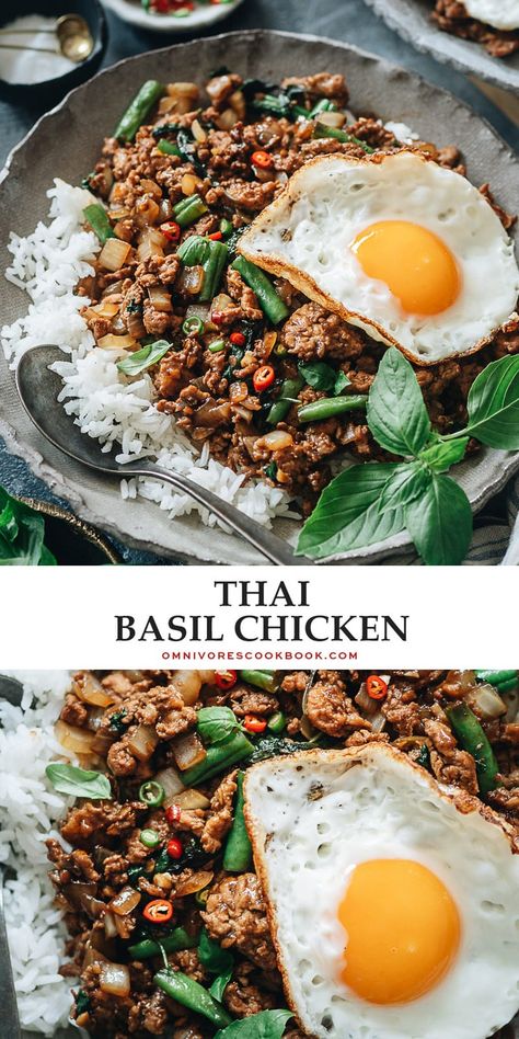 Thai Mad, Pad Krapow, Thai Basil Chicken, Plats Healthy, Basil Chicken, Thai Basil, Thai Food, Asian Cooking, Asian Dishes