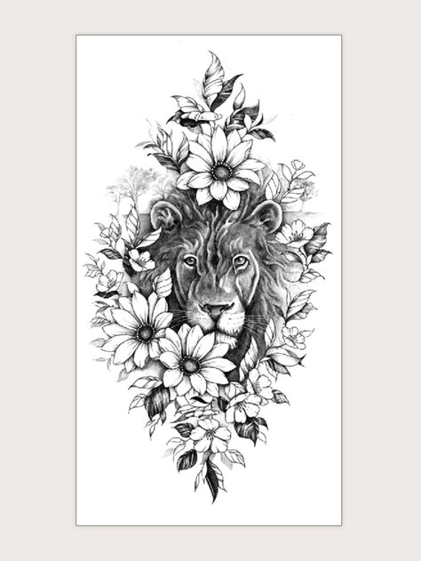 Golden Retriever Tattoo, Tatuaje Cover Up, Lion Flower, Cover Up Tattoos For Women, Leopard Tattoos, Goat Head, Kunst Tattoos, Leo Tattoos, Muster Tattoos