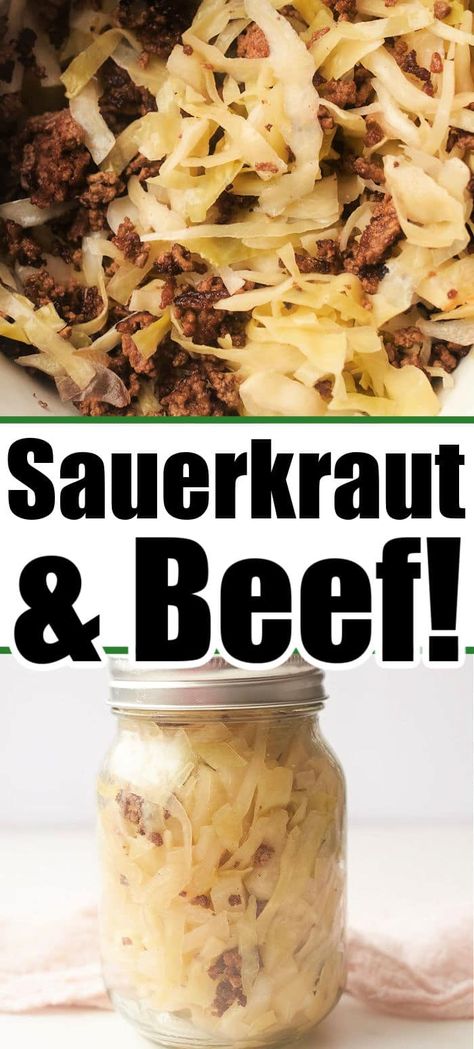 Sauerkraut And Ground Beef Recipes, Recipes Using Sauerkraut And Ground Beef, Sauerkraut And Beef Recipes, Ground Beef Sauerkraut Recipes, Sourkrout Recipes Quick, Sourkrout Recipes, Ground Deer Recipes, Quick Sauerkraut, Dutch Oven Corned Beef