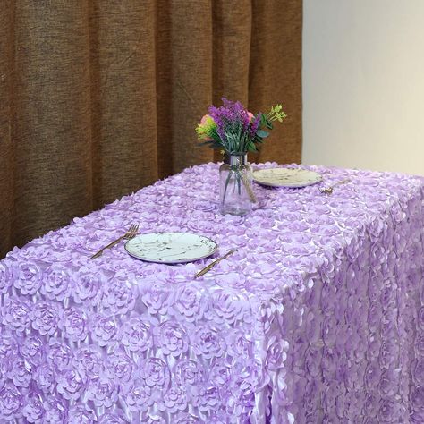 PRICES MAY VARY. Satin ✅Rosette Satin Material: High quality satin fabric crafted into numerous side by side rose floral. Drape your banquet or wedding tables with the lustrous glimmer and alluring elegance of this extravagant table cloth. ✅High Workmanship: 3D satin raised lavender rosette tablecloth can withstand any heavy-duty events. Rosette table cloth are anti-shrink and wrinkle free, this makes them ideal to be used time and time again. ✅Rose Floral Tablecloth: Use this rosette tablecloth Table Linens For Wedding, Tablecloth Dining Room, Lavender Wedding Decorations, Linens For Wedding, Rosette Tablecloth, Table Baby Shower, Baby Shower Cake Table, Sequin Tablecloth, Wedding Buffet