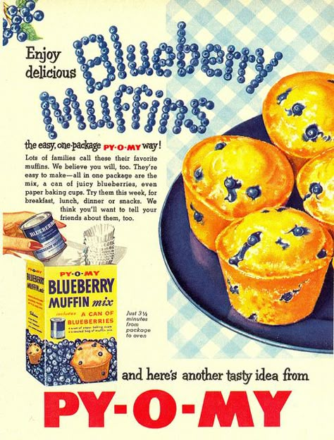 Remember the horse of the same name from "The Sopranos?" Blueberry Chocolate Chip Muffins, Plain Muffins, Blueberry Muffin Mix, Vintage Food Posters, Chocolate Blueberry, Blueberry Chocolate, Retro Food, Filled Muffins, Desain Quilling