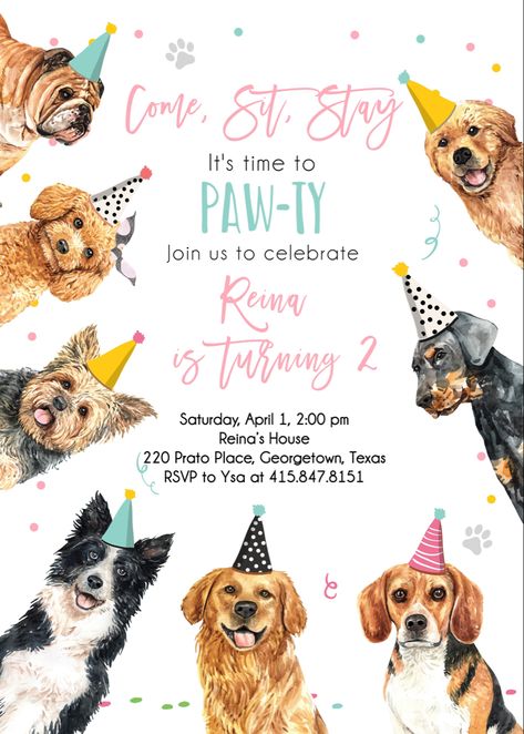 Puppy Birthday Theme, Dog Party Invitations, Dog Birthday Invitations, Boy Party Invitations, Bday Invitations, Pet Vet, Dog Birthday Party, Puppy Birthday, Kids Birthday Party Invitations