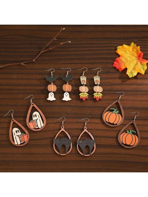 1 par de aretes de madera con diseños de calabaza, fantasma y gato negro, diseño simple y elegante adecuado para fiestas, Acción de Gracias y uso en Halloween para mujeres Multicolor    madera  Pendientes Largos   Women Fashion Jewelry, size features are:Bust: ,Length: ,Sleeve Length: Summer Cherries, Diy Eyelash Extensions, Pumpkin Ghost, Eyebrow Gel, Earrings Simple, Cherry Print, Hair Fragrance, Elegant Dresses Long, Black Party