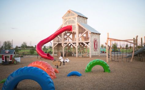 Harvest Green Barn-Themed Playground | Earthscape Play Farm Playground Ideas, Farm Themed Playground, Agritourism Ideas Farms, Farm Playground, Pumpkin Patch Business, Agri Tourism, Farm Tourism, Themed Playground, Community Playground