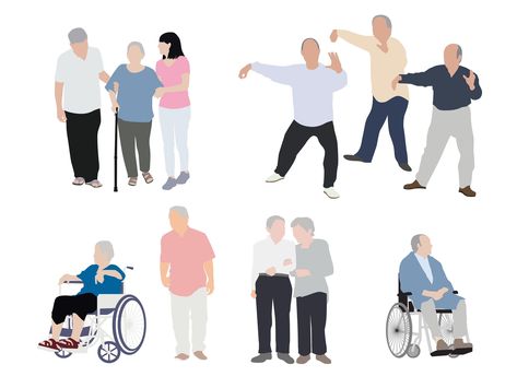 Elderly People Illustration, Senior Illustration, Elderly Housing, Flat Vector People, Render People, People Cutout, People Png, Walking People, Architecture People